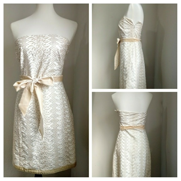 Banana Republic Dresses & Skirts - Banana republic white gold eyelet dress 4